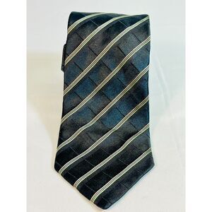 Giorgio Armani Italy Silk Tie Gray Black Tan Silver Green EUC LOGO Luxury